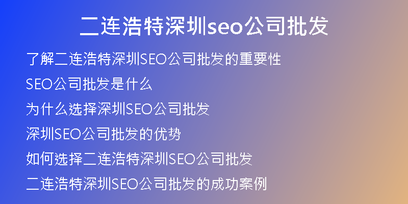 二连浩特深圳seo公司批发