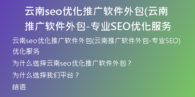 云南seo优化推广软件外包(云南推广软件外包-专业SEO优化服务