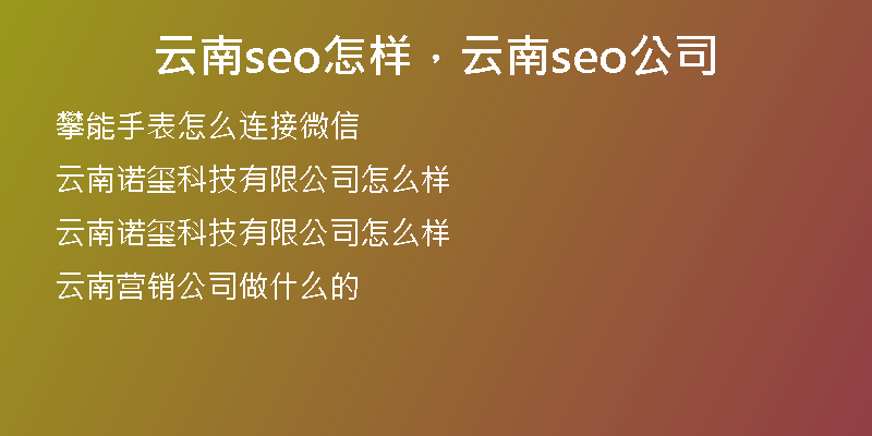 云南seo怎样，云南seo公司