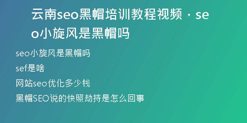 云南seo黑帽培训教程视频,seo小旋风是黑帽吗