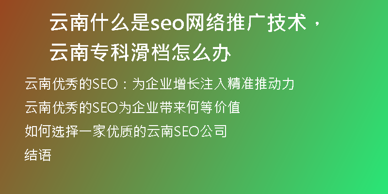 云南什么是seo网络推广技术，云南专科滑档怎么办