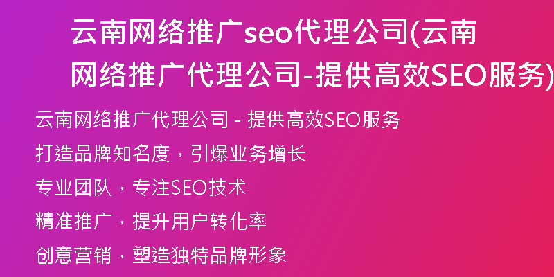 云南网络推广seo代理公司(云南网络推广代理公司-提供高效SEO服务)
