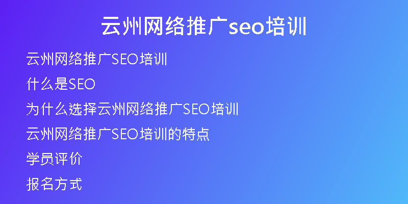 云州网络推广seo培训