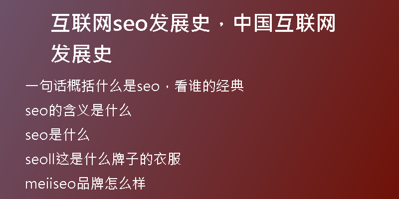 互联网seo发展史，中国互联网发展史