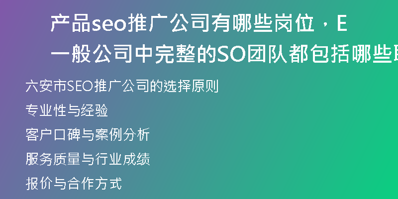 产品seo推广公司有哪些岗位,一般公司中完整的SEO团队都包括哪些职位