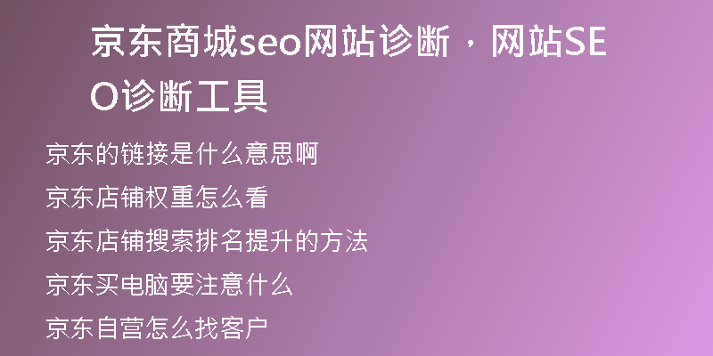 京东商城seo网站诊断，网站SEO诊断工具