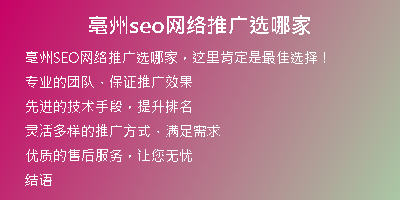 亳州seo网络推广选哪家
