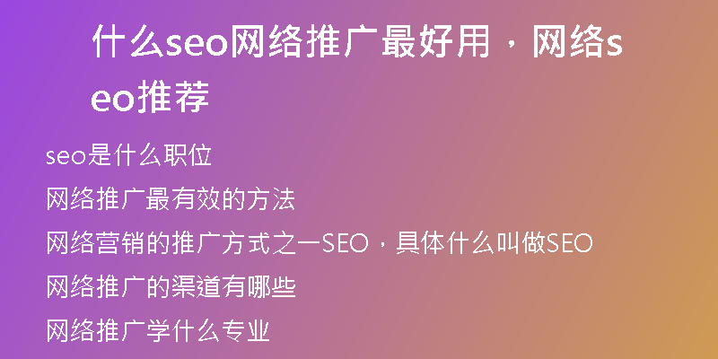 什么seo网络推广最好用，网络seo推荐