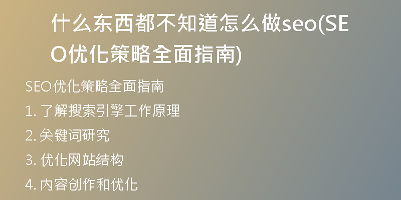 什么东西都不知道怎么做seo(SEO优化策略全面指南)