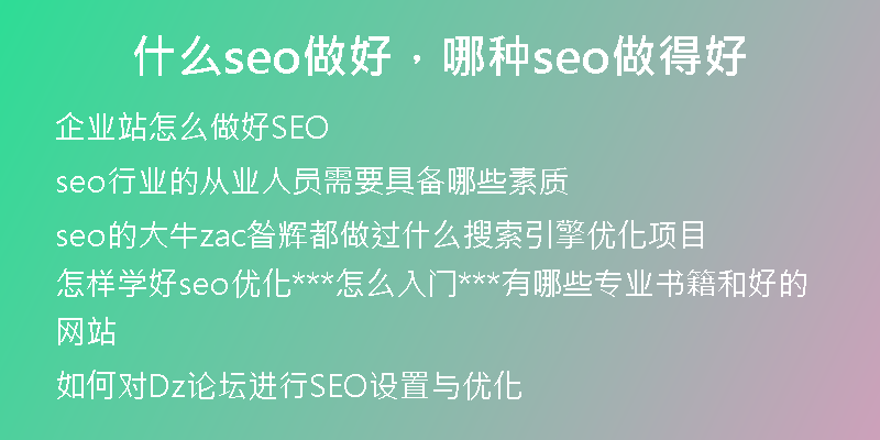 什么seo做好，哪种seo做得好