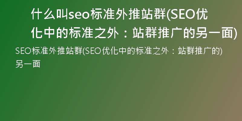 什么叫seo标准外推站群(SEO优化中的标准之外：站群推广的另一面)