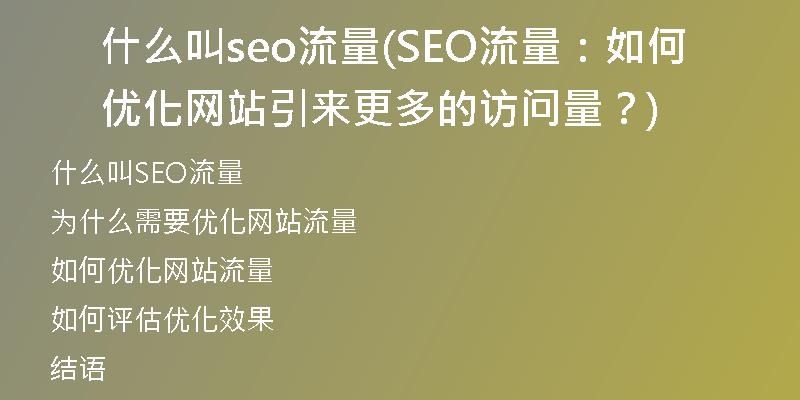 什么叫seo流量(SEO流量：如何优化网站引来更多的访问量？)