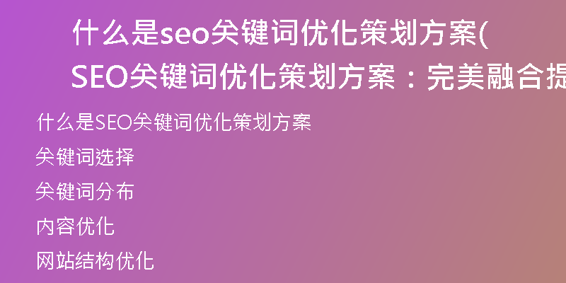 什么是seo关键词优化策划方案(SEO关键词优化策划方案：完美融合提高网站排名)
