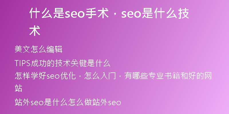什么是seo手术，seo是什么技术