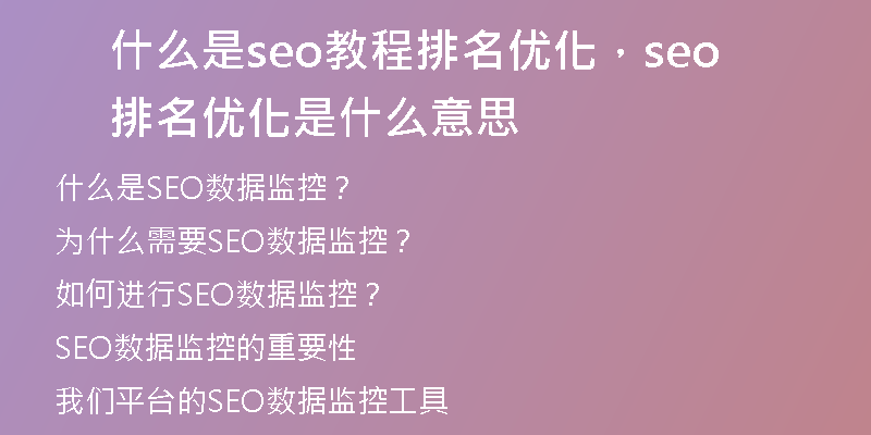 什么是seo教程排名优化，seo排名优化是什么意思