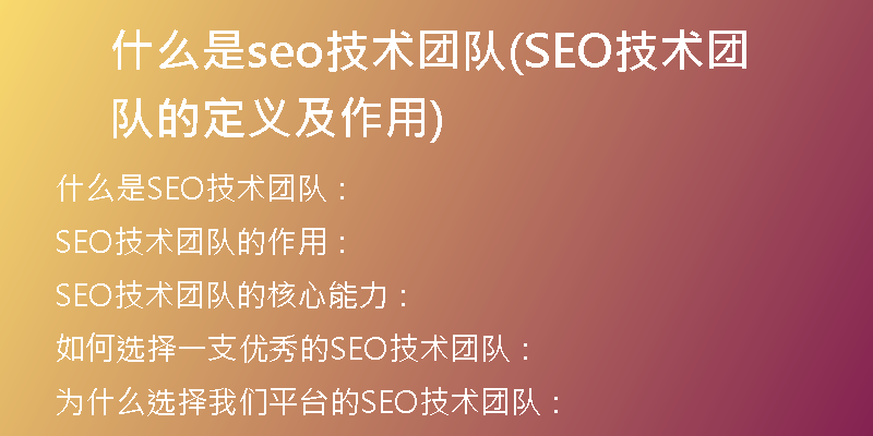 什么是seo技术团队(SEO技术团队的定义及作用)