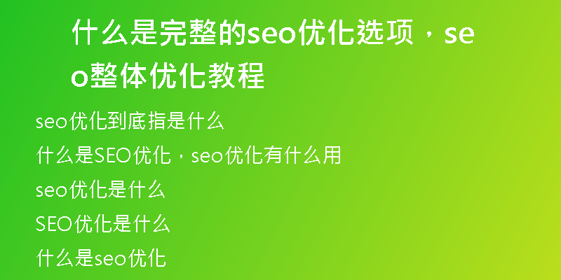 什么是完整的seo优化选项,seo整体优化教程