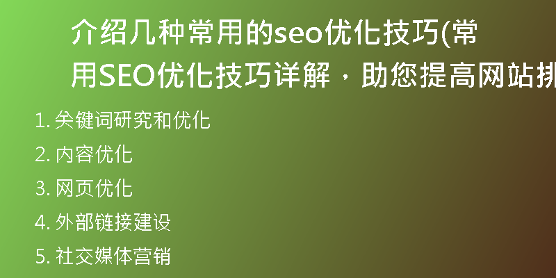 介绍几种常用的seo优化技巧(常用SEO优化技巧详解，助您提高网站排名)