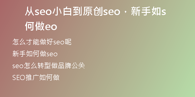 从seo小白到原创seo，新手如何做seo