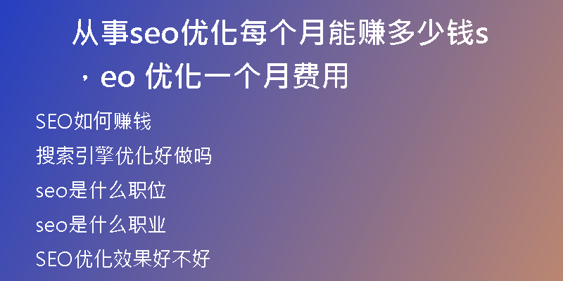 从事seo优化每个月能赚多少钱，seo 优化一个月费用