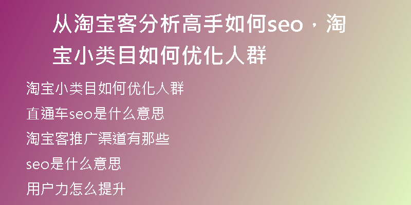 从淘宝客分析高手如何seo，淘宝小类目如何优化人群