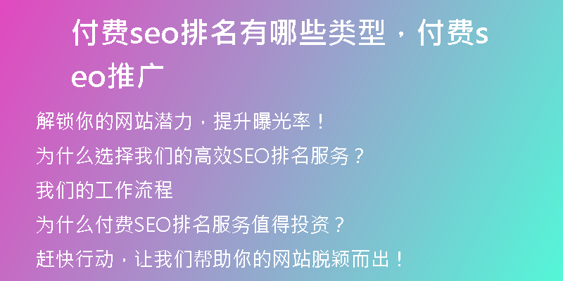 付费seo排名有哪些类型，付费seo推广