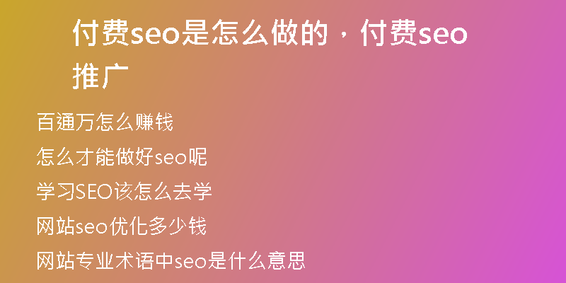 付费seo是怎么做的，付费seo推广
