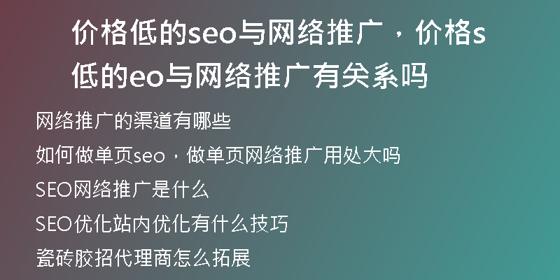 价格低的seo与网络推广，价格低的seo与网络推广有关系吗