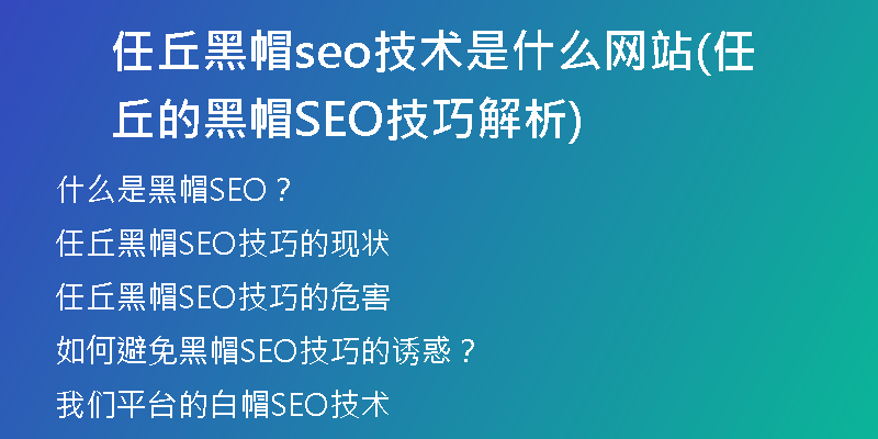 任丘黑帽seo技术是什么网站(任丘的黑帽SEO技巧解析)