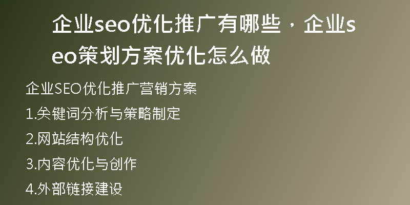 企业seo优化推广有哪些，企业seo策划方案优化怎么做