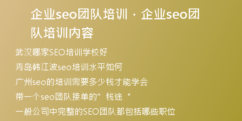 企业seo团队培训，企业seo团队培训内容