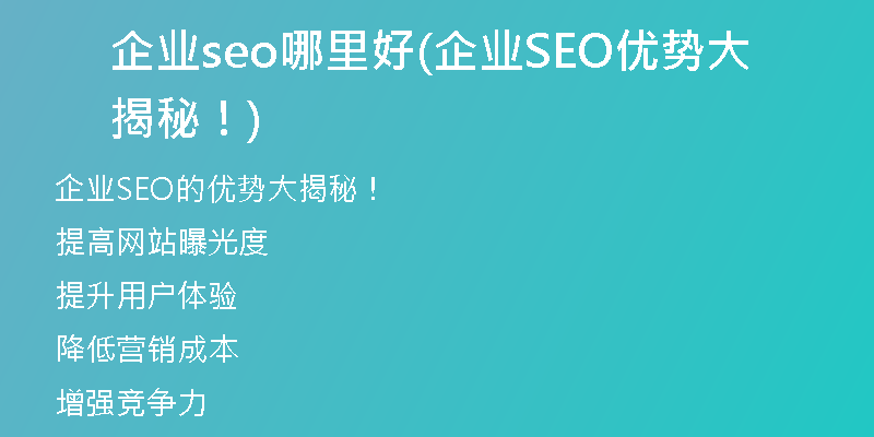 企业seo哪里好(企业SEO优势大揭秘！)