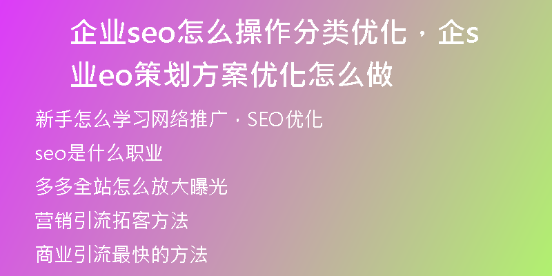 企业seo怎么操作分类优化，企业seo策划方案优化怎么做