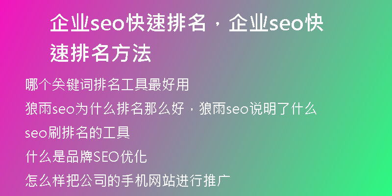 企业seo快速排名,企业seo快速排名方法