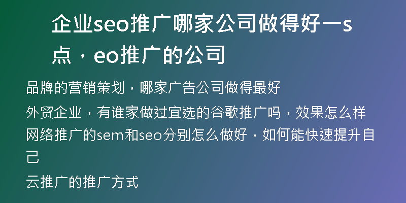 企业seo推广哪家公司做得好一点，seo推广的公司