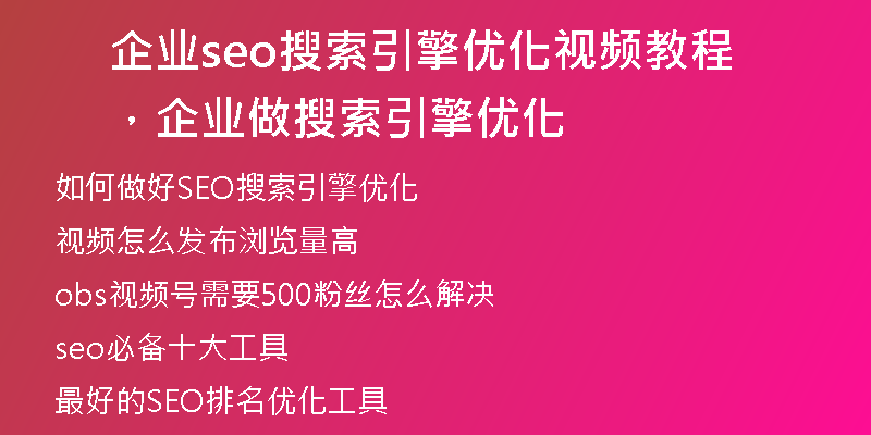 企业seo搜索引擎优化视频教程，企业做搜索引擎优化