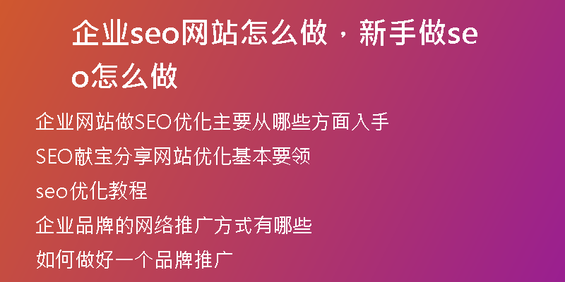 企业seo网站怎么做，新手做seo怎么做