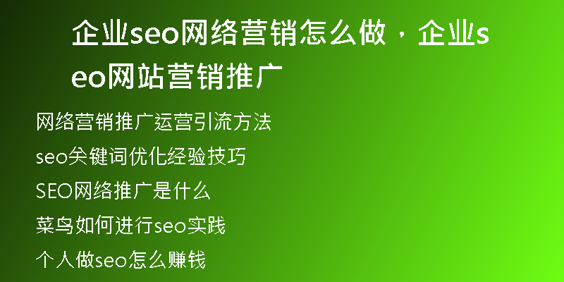 企业seo网络营销怎么做，企业seo网站营销推广