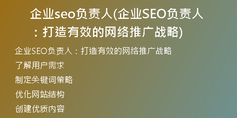 企业seo负责人(企业SEO负责人：打造有效的网络推广战略)