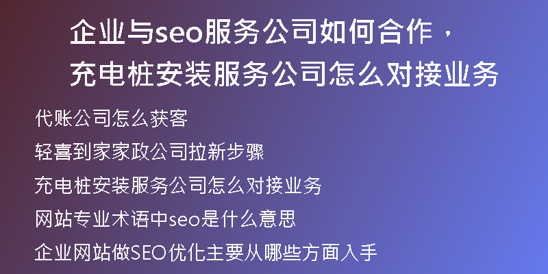 企业与seo服务公司如何合作，充电桩安装服务公司怎么对接业务