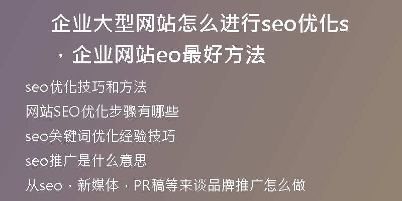 企业大型网站怎么进行seo优化，企业网站seo最好方法