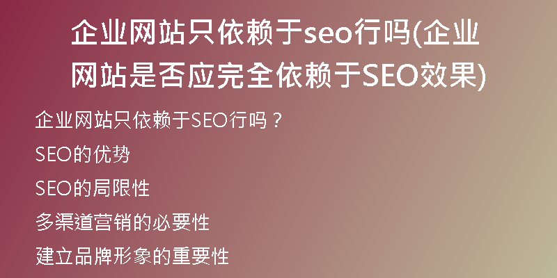 企业网站只依赖于seo行吗(企业网站是否应完全依赖于SEO效果)