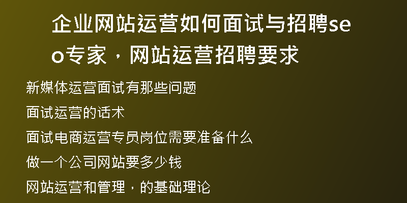 企业网站运营如何面试与招聘seo专家，网站运营招聘要求