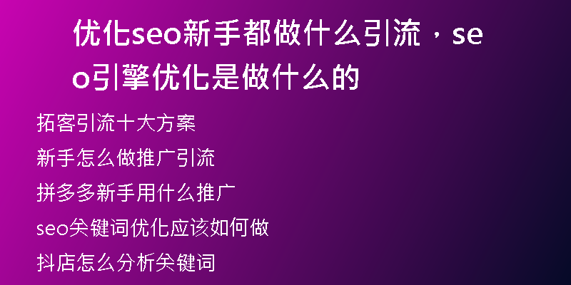 优化seo新手都做什么引流，seo引擎优化是做什么的