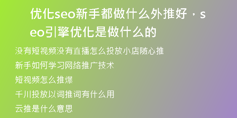 优化seo新手都做什么外推好，seo引擎优化是做什么的