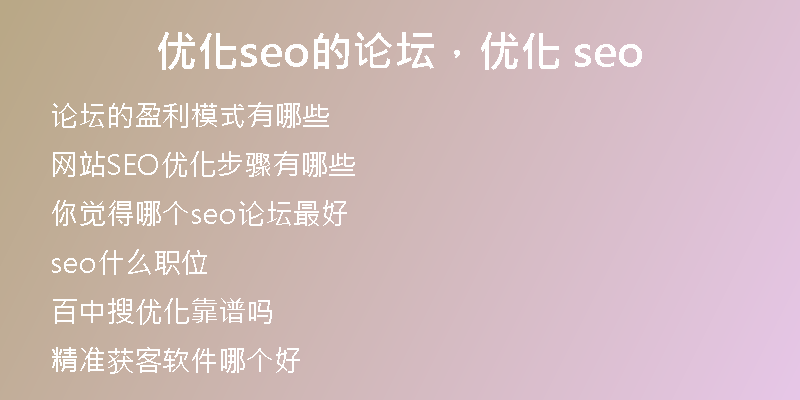 优化seo的论坛,优化 seo