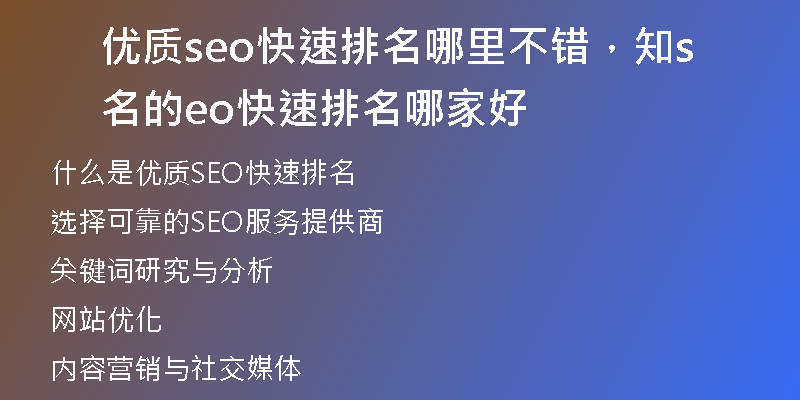 优质seo快速排名哪里不错，知名的seo快速排名哪家好