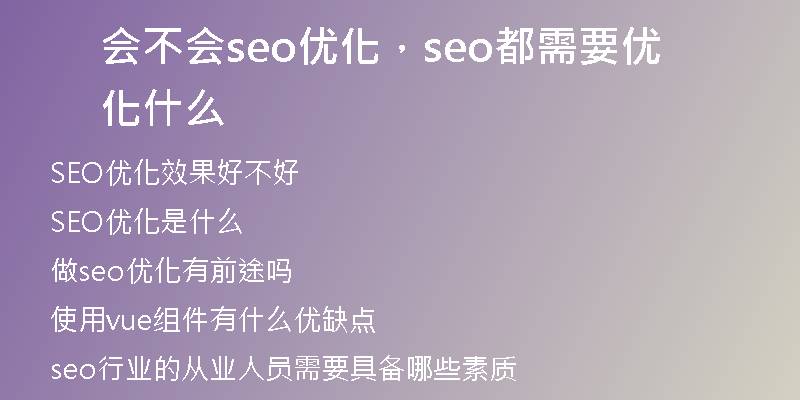 会不会seo优化，seo都需要优化什么