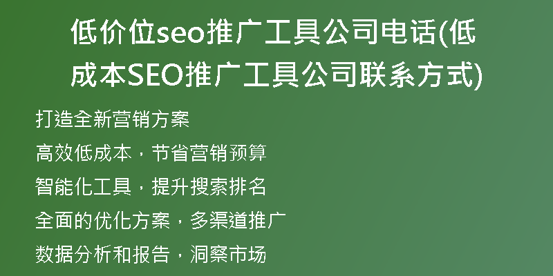 低价位seo推广工具公司电话(低成本SEO推广工具公司联系方式)