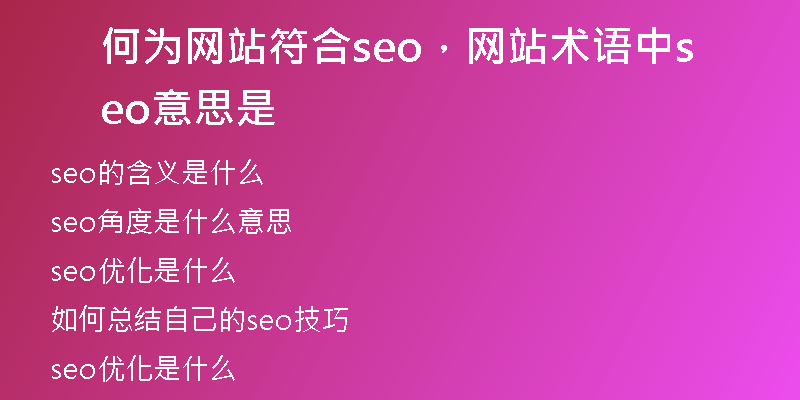 何为网站符合seo，网站术语中seo意思是